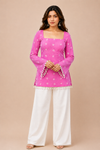 Women's Festive Pink Ethnic Kurti with White Print D77