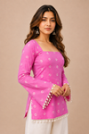 Women's Festive Pink Ethnic Kurti with White Print D77