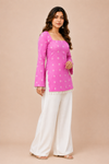 Women's Festive Pink Ethnic Kurti with White Print D77