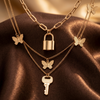 Butterfly Lock & Key Necklace | Layered Gold Necklace for Women