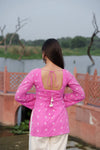 Women's Festive Pink Ethnic Kurti with White Print D77