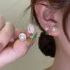 Pearl Zircon Elegant Earrings for Women Tulps Earring Hypoallergenic Fashion Jewelry Accessories