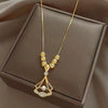 18k Gold Plated Beaded Beats Dancing Zircon Diamond Lucky Ginkgo Leaf Necklace